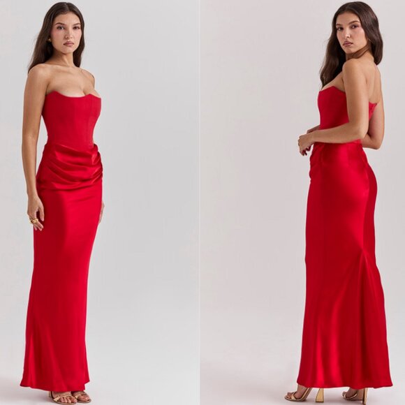 House Of CB Persephone Rose Shadow Strapless Corset Maxi Dress
